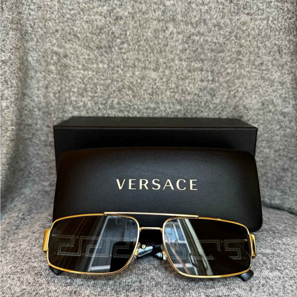 Men’s Versace Sunglasses with Gold Frame and Black Lenses